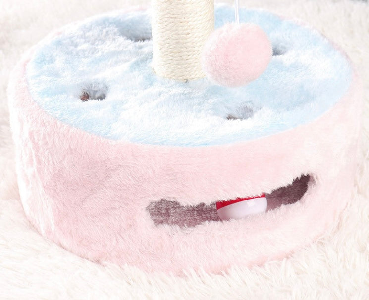 Small Multi-Function Cat Tree - Jumping Platform Scratching Post and Pink Pompoms