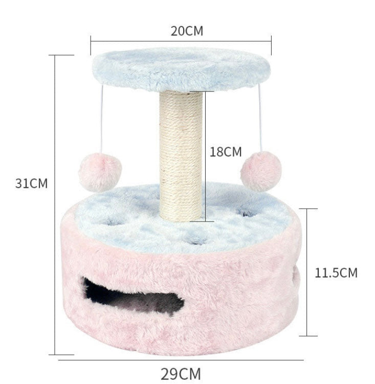 Small Multi-Function Cat Tree - Jumping Platform Scratching Post and Pink Pompoms